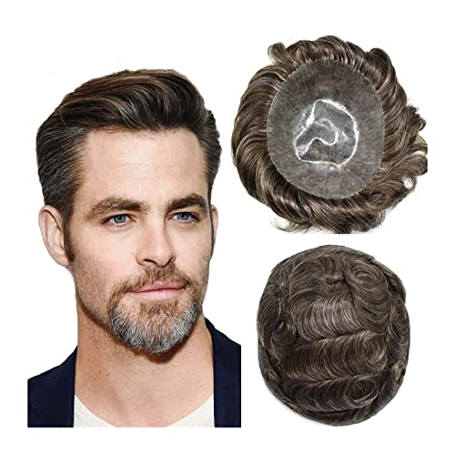 Toupet homme cheveux humains injecté PU contre la calvitie 6x8 pouces