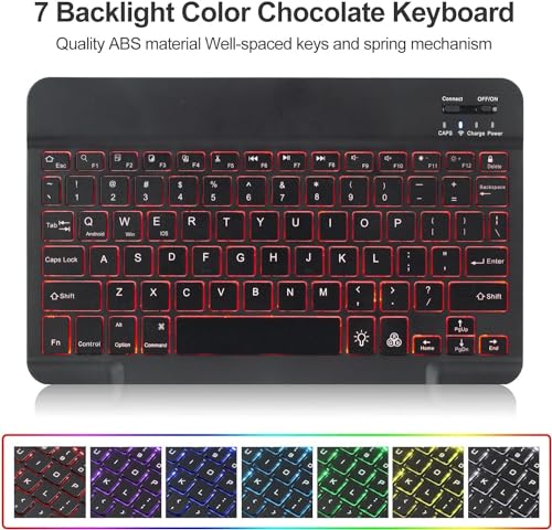 EHLCYS Keyboard Case for Samsung Galaxy Tab S10 FE+ Plus 13,1 cala, model 2025 (SM-X620/X626), 7-kolorowa podświetlana, odłączana klawiatura Bluetooth, z uchwytem na rysik S Pen i myszką,Black