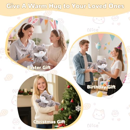 Image of Cat Heating Pad for Period Cramps Menstrual Pain Relief, Portable Electric Heat Pads USB Powered, Cute Grey Cat Plush Stuffed Animals Gift, Funny Cats Gifts for Women Teen Girls Birthday Christmas