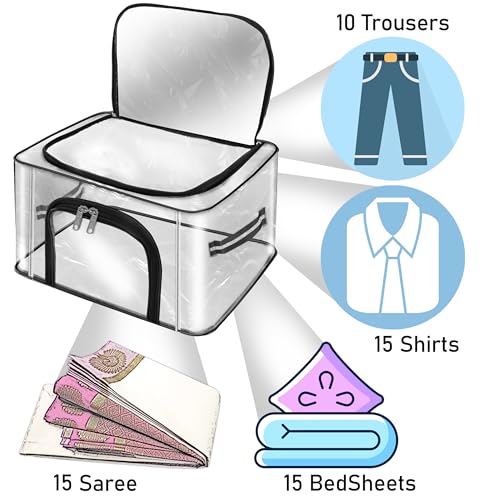 Image of Storite 2 Pack Nylon 28 L PVC Transparent Moisture Proof Storage box for Clothes Closet Wardrobe Organizer for Clothes Saree Bags with Carry Handle (Transparent, 44L x 31W x 21H cm)