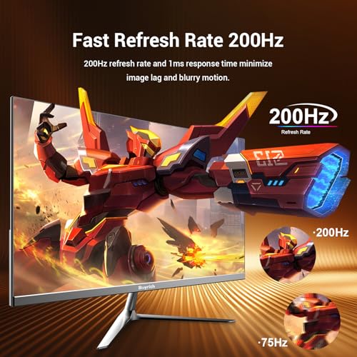Image of 24.5 Inch Gaming Monitor, 200Hz Refresh Rate, FHD 1920x1080, Fast Response Time, Built-in Speakers, Metal Stand, VESA Compatible, for PC Gamers and Home Setup