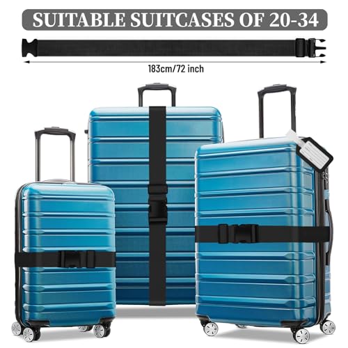 Image of Luggage Straps,2 Pack Adjustable Luggage Straps for Suitcases and Tags Set 2 Straps, 2 Tags,Extends Life of Bag (Black)