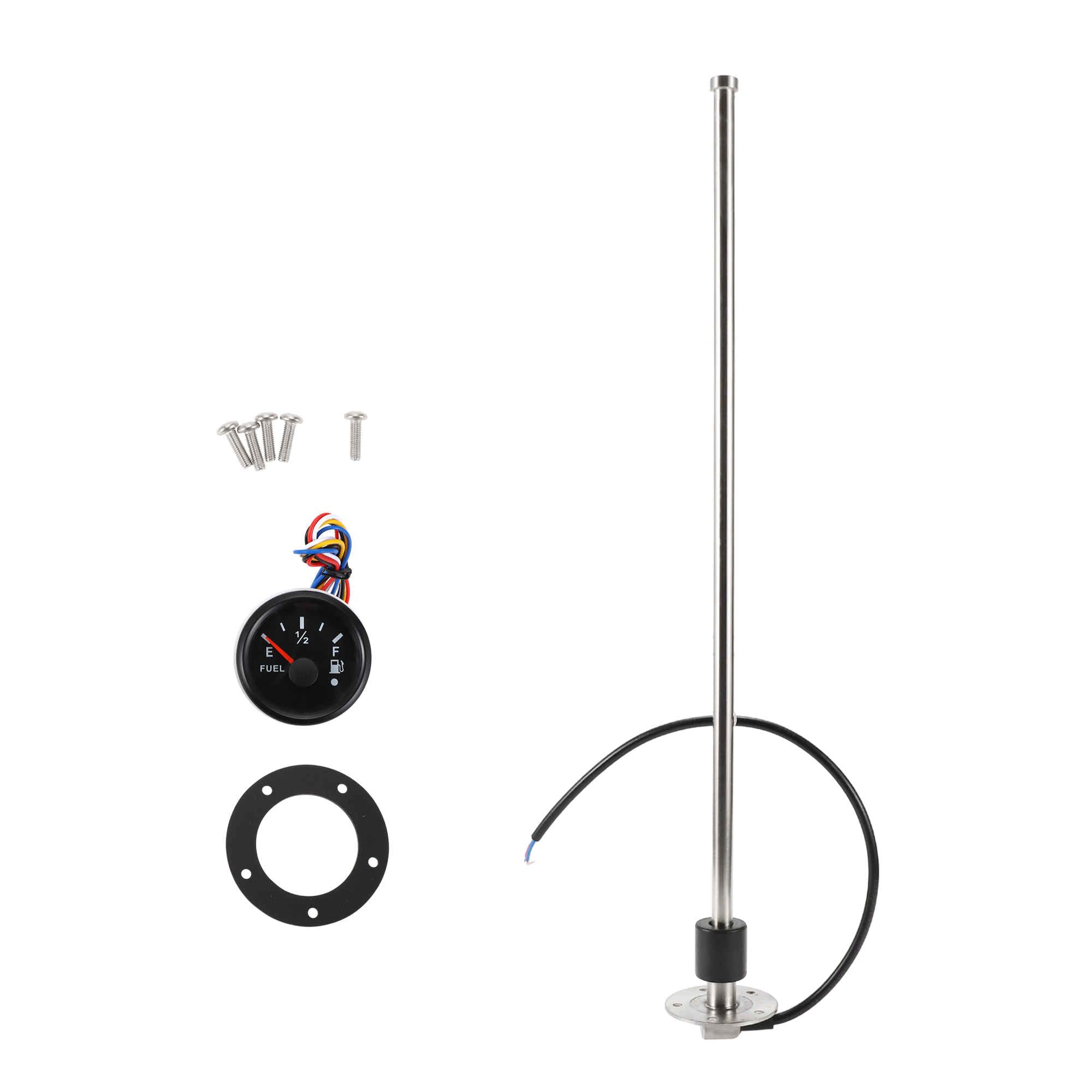 A ABSOPRO Fuel Sending Unit and Gauge Kit 610mm Length Boat Fuel Sending Unit Marine Fuel Sender Unit Metal Black Silver Tone 1 Set 240-33 Ohm