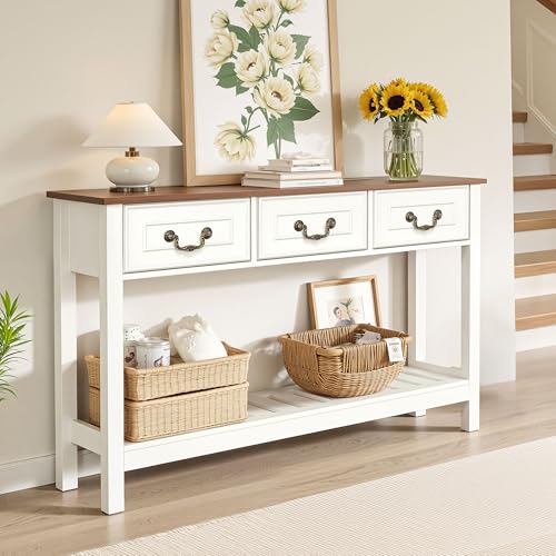 Spanspace Sofa Table with Drawers & Shelves, 53” Black Oak