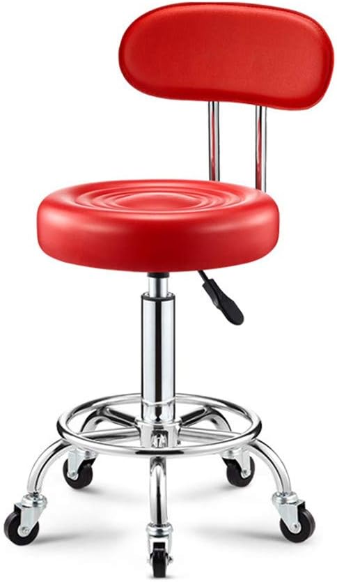 ZJDU Round Rolling Stool,Massage Stools Task Chair, Swivel Seat, 360-Degree Rolling Swivel, Height Adjustable,Comfortable Cushioned Backrest,SPA Medical Salon Stools with Wheels,Red : Beauty & Personal Care