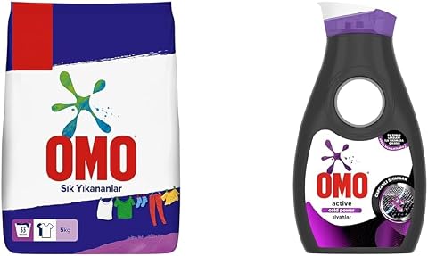 OMO Toz Çamaşır Deterjanı Sık Yıkananlar 5 kg(1) OMO Sıvı Çamaşır Deterjanı Siyahlar İçin Siyahlarınızı Koruyarak En Zorlu Lekeleri İlk Yıkamada Çıkarır 910 ML 14 Yıkama(2)