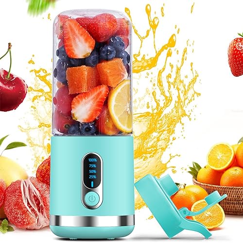 BESNOOW Portable Blender, Personal Blender for Shakes and Smoothies, 4000mAh USB Rechargeable, BPA Free 15.2 Oz 450ML Juicer Cup with 6 Blades and Lid, Portable Juicer for Kitchen/Gym/Outdoor(Blue)