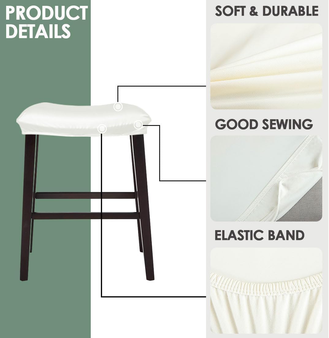 Bar Stool Cover Rectangle Set of 4 Waterproof PU Counter Height Bar stools Slipcovers Saddle Stool Slipcover Bench Seat Protector Backless Bar Stools Covers Off-White
