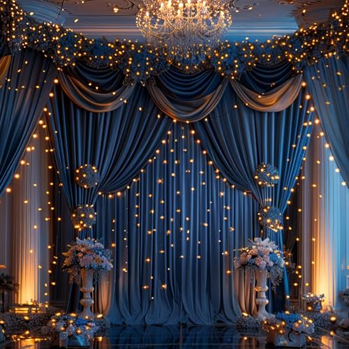 Image of 30x10ft Navy Blue Backdrop Curtain for Wedding Parties Wrinkle Free Fabric Navy Blue Drapes Backdrop Decoration for Baby Shower Birthday Photography Decoration 6 Panels, 5ft x 10ft
