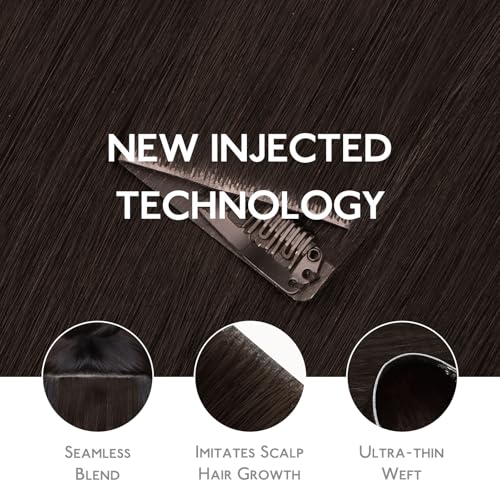 Image of WENNALIFE Invisi Edge & Classic Seamless Clip in Hair Extensions Real Human Hair, 22 Inch 150g 7pcs Light Dark Brown Hair Extensions for Women Invisible Straight Injection Extensiones de Cabello Human