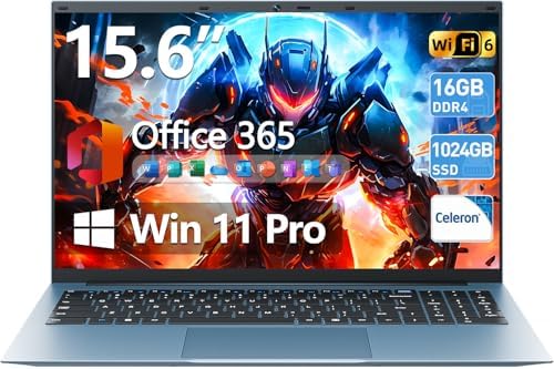 SGIN 15.6 Inch Laptop Computer, Windows 11 Laptops with 16GB RAM 1024GB SSD, Celeron N5100, Office 365, WiFi 6, 53.2WH Battery, 180° Viewing, HDMI, Cooling Fan, for Business and Students