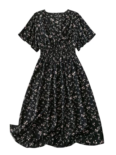 Floerns Women's Plus Size Boho Floral V Neck Short Sleeve A Line Long Dress