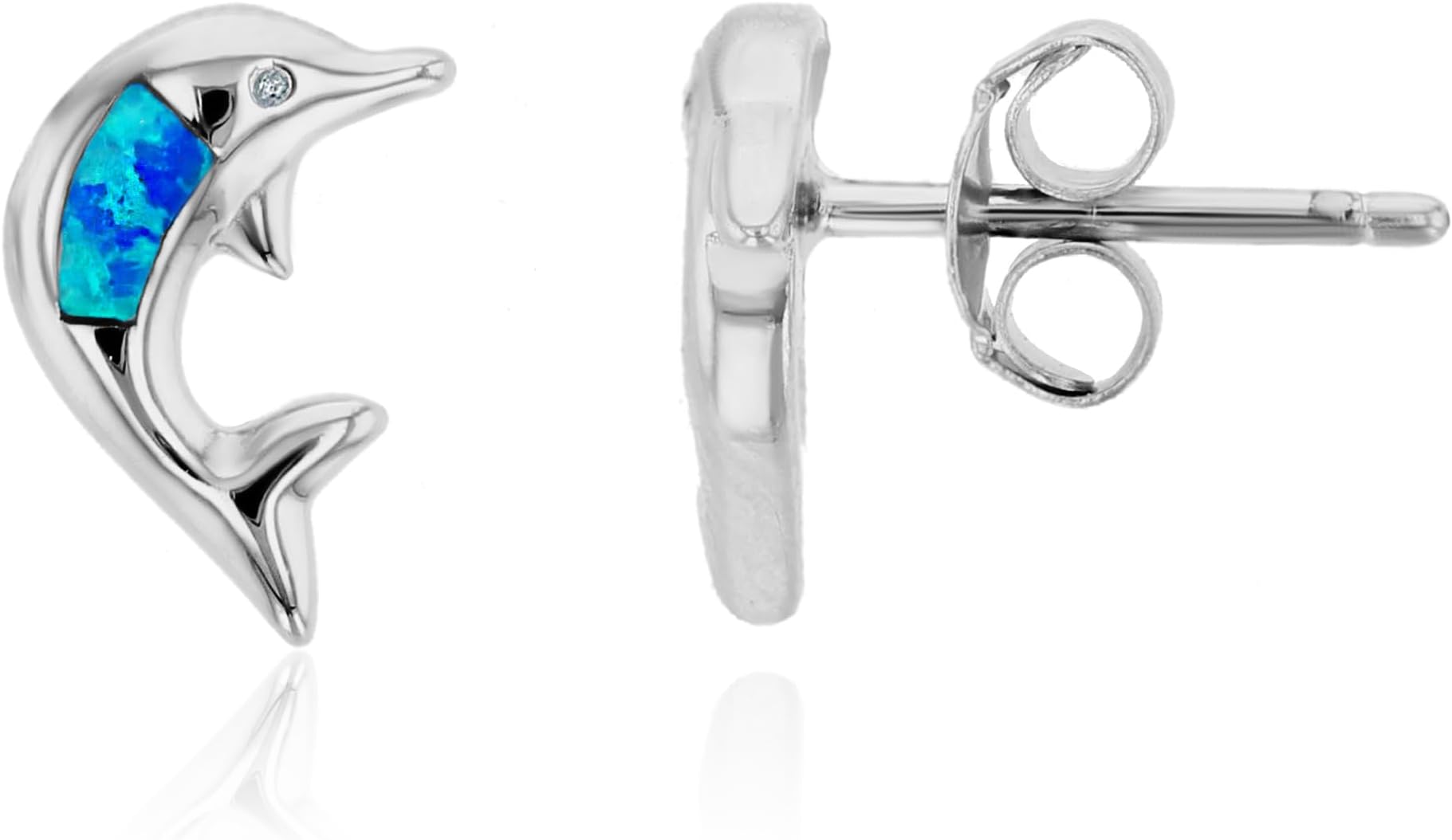 Rhodium Sterling Silver Created Opal Stud Earrings for Women | Multi Style Turtle Dolphin Star Fish Heart Butterfly Infinity Studs | Blue Green Turquoise Topaz Yellow Pink Ruby