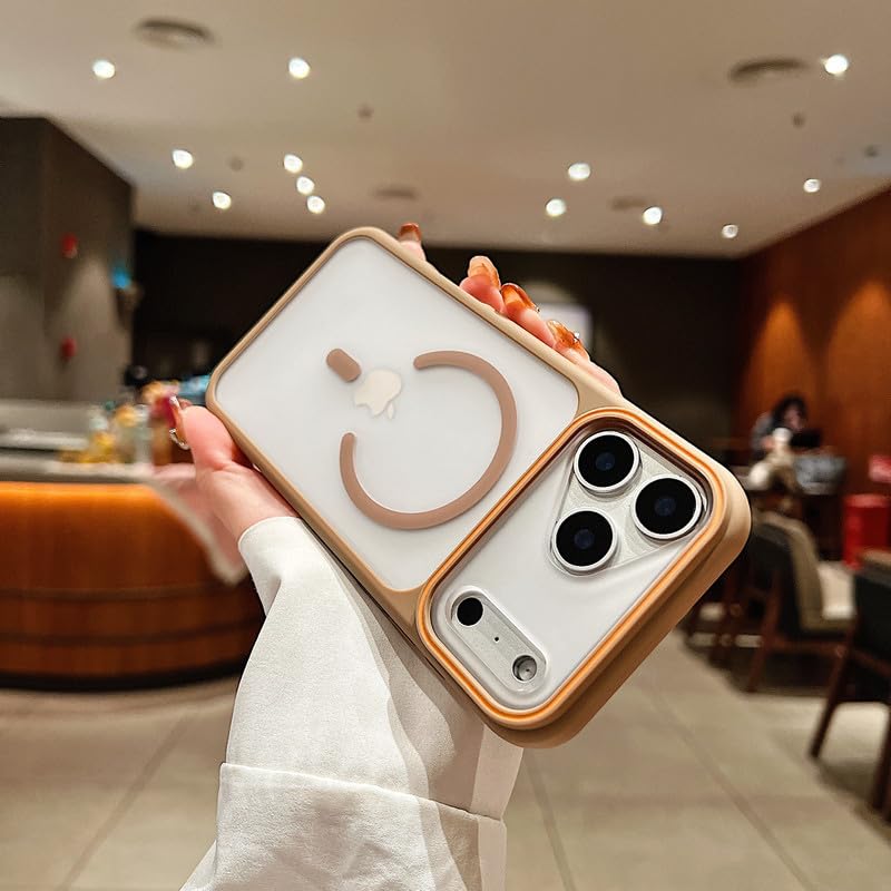 Image of LuxuryKase Frosted Clear MagSafe Case for iPhone 17 Pro Max | Translucent Matte Back | Soft TPU Bumper + Hard PC Back | Raised Camera Protection | Wireless Charging Compatible - Khaki
