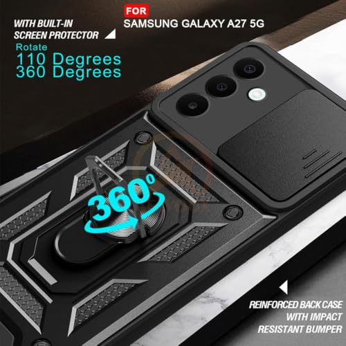 Image of AIBEX Back Cover Compatible for Samsung M47 5G / Samsung A27 5G | D10 Tough Armor Case | Sliding Camera Shield | 360 Protection | Kickstand Ring Holder | Military-Grade Bumper Case