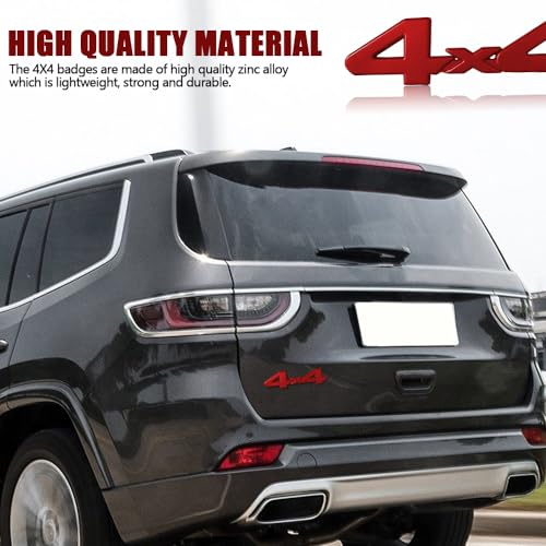 Image of 4x4 Emblem Sticker, 3D Chrome Badge Decal Sticker, 4 x 4 Emblem Nameplate Decal, 3D Metal Badge Decal for Auto Fender Bumper Front Hood Trunk, Car Exterior Accessories Universal for Most Cars (Red)