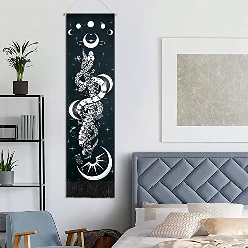 Krelymics Snake Tapestry Moon Tapestry Moon Phase Tapestry Flowers And Vines Tapestries Black And White Tapestry Wall Hanging For Room(12.8 X 51.2 Inches) #TOP1