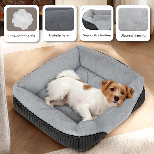Washable Orthopedic Dog Bed - Soft Calming Pet Cuddler with Anti-Slip Bottom, Durable Plush Puppy Bed for Sleeping and Resting, Medium(25"x21"x7") - Image 3