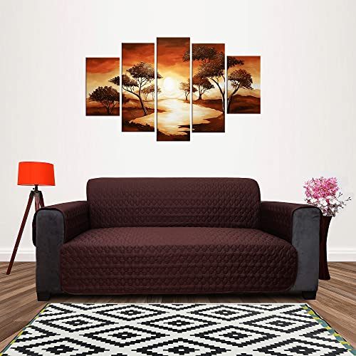 Image of DREAM KING 3 Layers Reversible Sofa Cover Polyester 3 Seater Quilted Sofa Cover with Side Pockets Maroon & Coffee