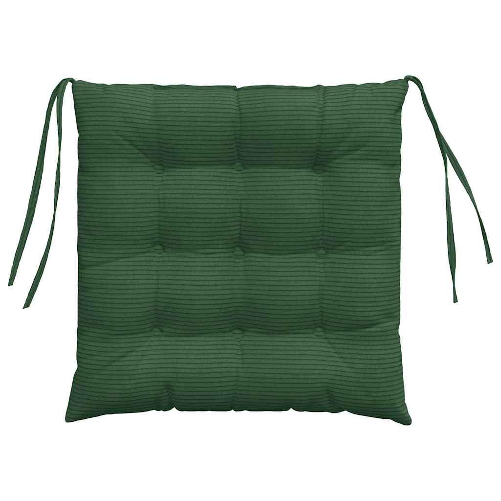 4er Set Sitzkissen 40x40x6 cm Dunkelgrün - Elegante Stuhlkissen aus weichem Cordstoff mit Haltebändern und abnehmbarem Bezug - Komfortable Stuhlauflagen für Esszimmer und Büro