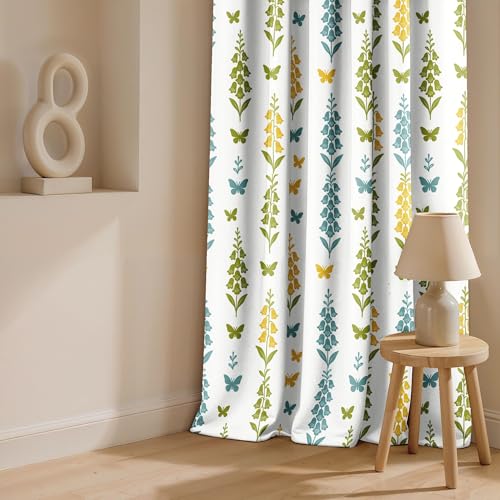 Image of Ultimate Trends Room Darkening Digital Printed Floral Geomatrical Prints Curtain 65-70% Opacity,Diamond Eyelets, Tie Back, Floral Geomatrical, 6 FEET Pack of 2,White with Teal
