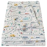 Bedmoon Boys Twin Sheets, Kids Car Truck Soft Microfiber Twin Sheets & Pillowcases with Elastic Corner Straps, White