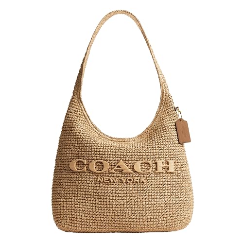 COACH Womens Refined Weave Straw Brooklyn Shoulder Bag 34 B4/Natural One Size