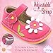 Little Mae's Boutique Mary Jane Pink with White Flower Squeaky Shoes for Toddler Girls, Ideal Toddler Walking Shoes with Removable Squeaker and Adjustable Strap - Flexible Sole Baby Shoes (4)