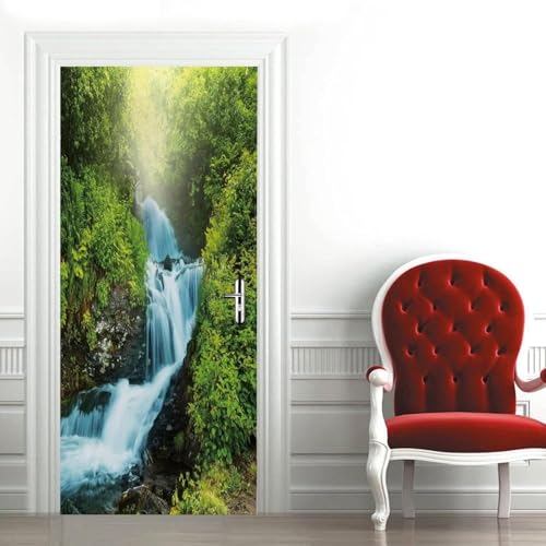 Fykjgs Modern Waterfall Door Stickers for Interior Doors Landscape 3D Door Decals Art Sticker Self Adhesive Door Murals for Bedrooms Living Room Bathroom Home Decor G183?90x210 cm?