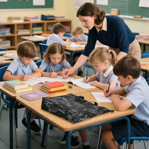 Black Camouflage Tote Bag for Book Lovers Reusable Bags with Zipper Pocket for School Work Shopping4