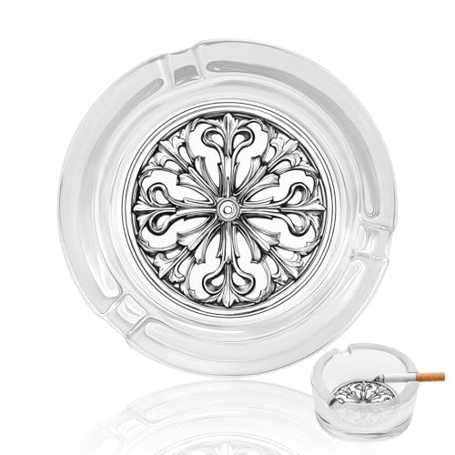 Cenicero de cristal con patrón circular gótico para cigarrillos, ceniceros decorativos portátiles para decoración del hogar y la oficina