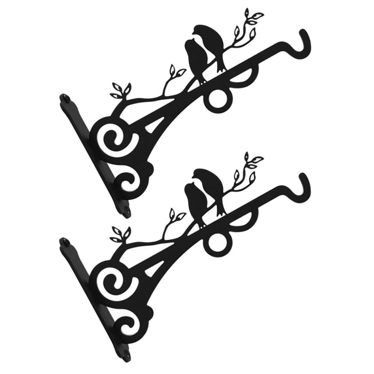 Gancho para cesta de flores de hierro forjado negro con diseño robusto y elegante para pared