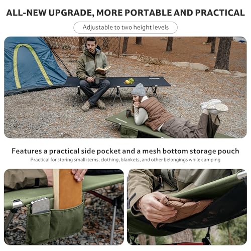 Image of Naturehike ArmyWild Folding Camping Cot, Height Adjustable Ultralight Backpacking Cot, Portable Camping Bed for Camping Hiking Travel Home
