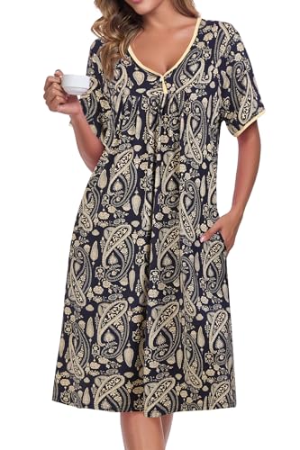 Image of AVIIER Nightgows for Women Soft Cotton Night Shirts Short Sleeve Sleepwear with Pockets