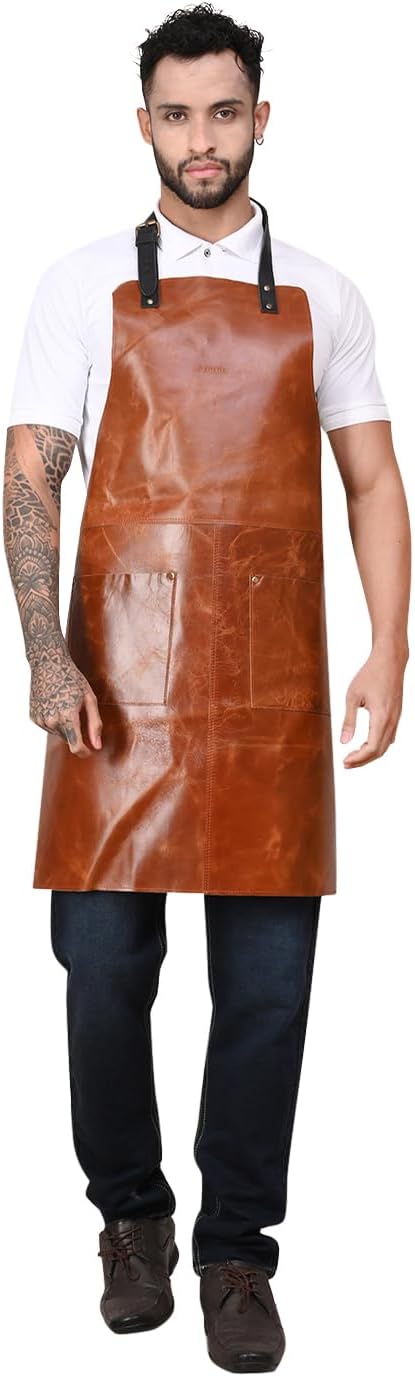 RABADA Leather Apron with Tool Pocket, Heavy Duty Apron, Woodworkers Apron, Mechanics Apron, Blacksmiths Apron, Carpenter Apron, Heat and flame resistance aprons, Adjustable M to 4XL Apron., Brown