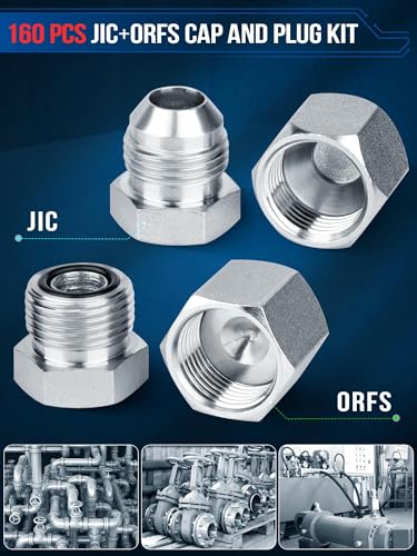 160 PC JIC and ORFS Master Industrial Hydraulic Cap and Plug Hose Tube and Pipe Fitting Kit Cap and Plug Kit Precision Threading in ORFS and 37° Dash Sizes 4 6 8 10 12 16