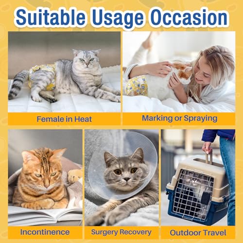 Image of Pet Soft Disposable Cat Diapers - Diaper for Female & Male Cats, Puppy Doggie Diapers for Female Dogs with Adjustable Foam Tail Hole, Medium (24Pcs, Yellow)