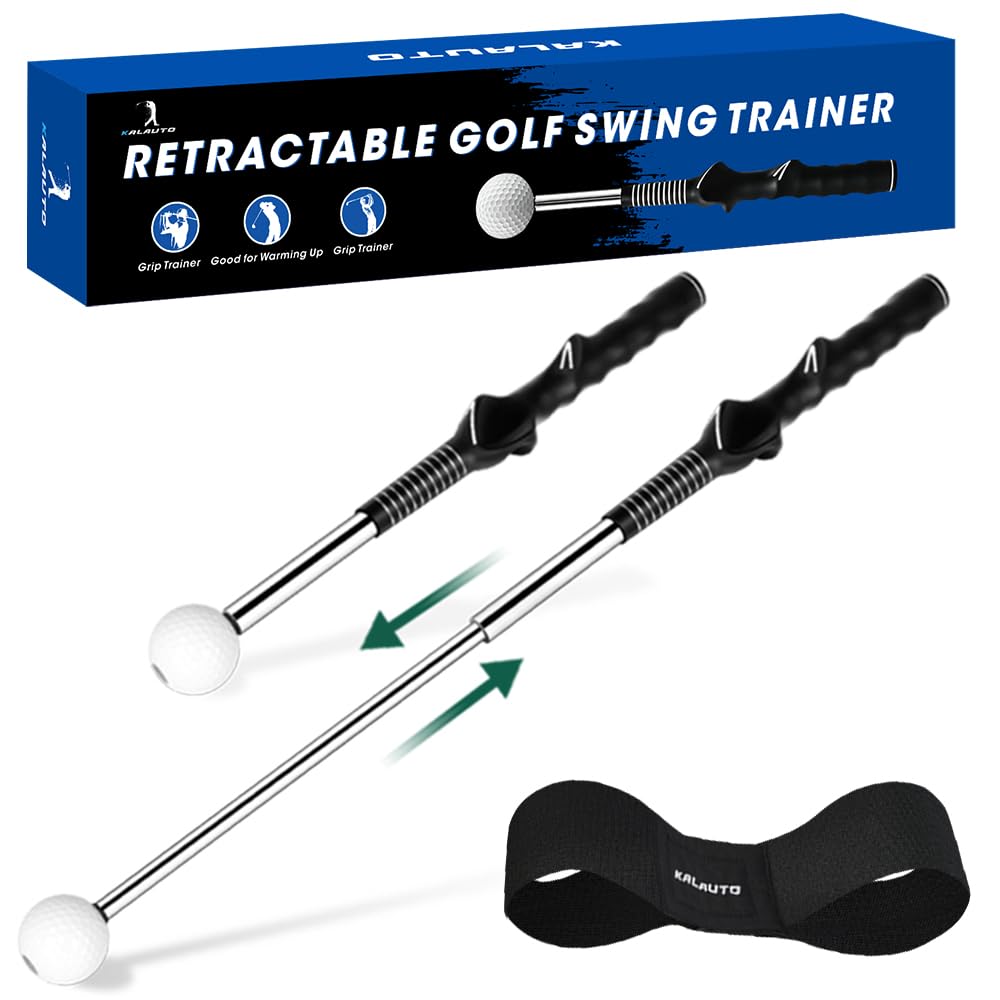 Ayuda de entrenamiento de swing con agarre de golf, retráctil, para practicar en interiores, palo de calentamiento, flexible, telescópico, de liberación de sonido, con correa de práctica de