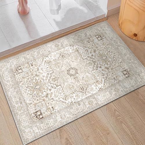 Tapete decorativo 2x3 ligero y lavable beige miniatura 4