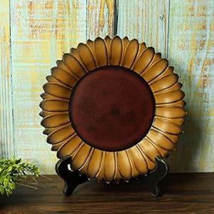 CVHOMEDECO. Sunflower Plate with Rack Primitives Rustic Display Wooden Plate Home and Office Décor Art, 11 Inch (Mustard Plate with Rack) CVHOMEDECO Sunflower Plate with Rack Primitives Rustic Display Wooden Plate Home and Office Decor Art 11 Inch Mustard Plate with Rack