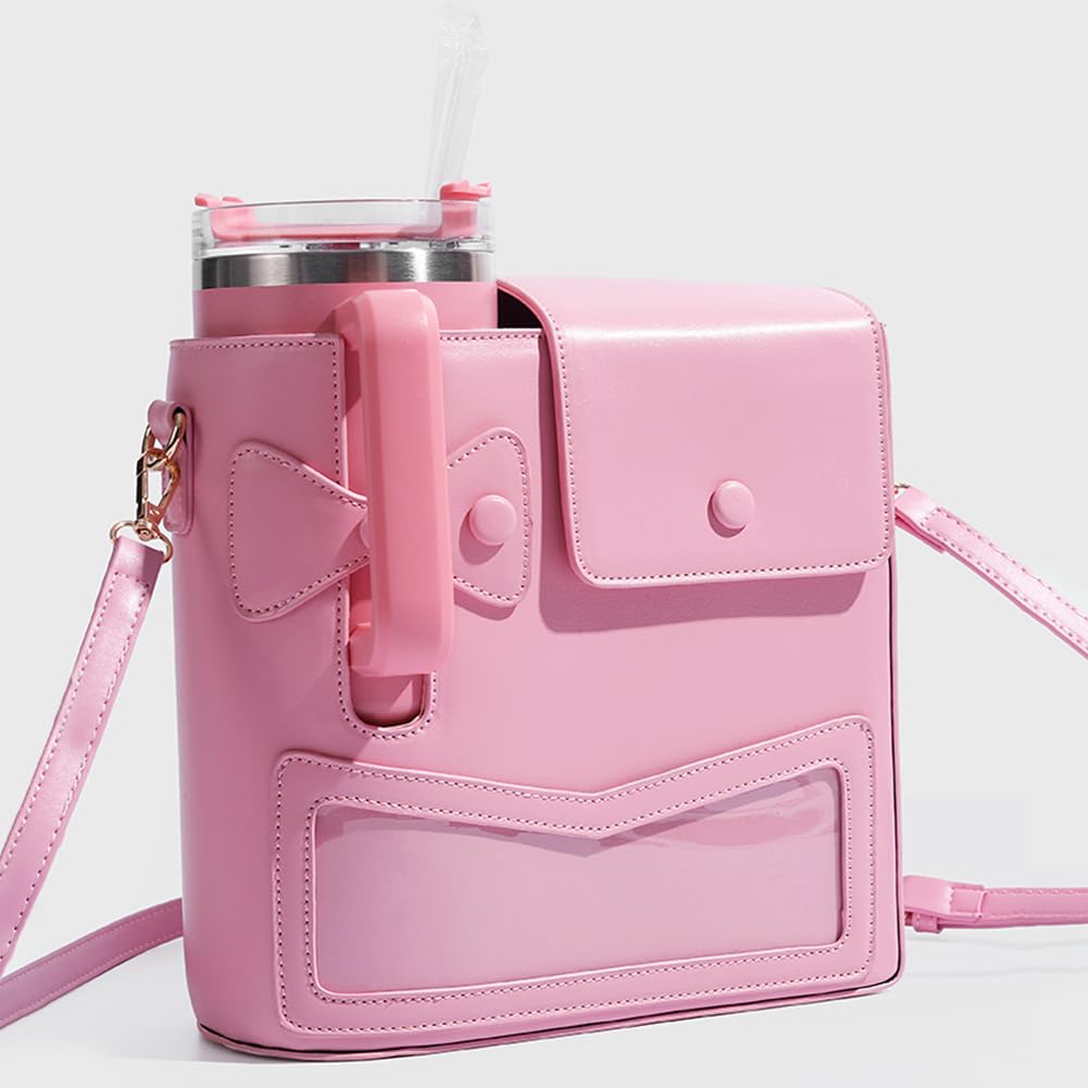 Kobietowa torba na nośnik butelek z kieszonką, torba crossbody PU skóra