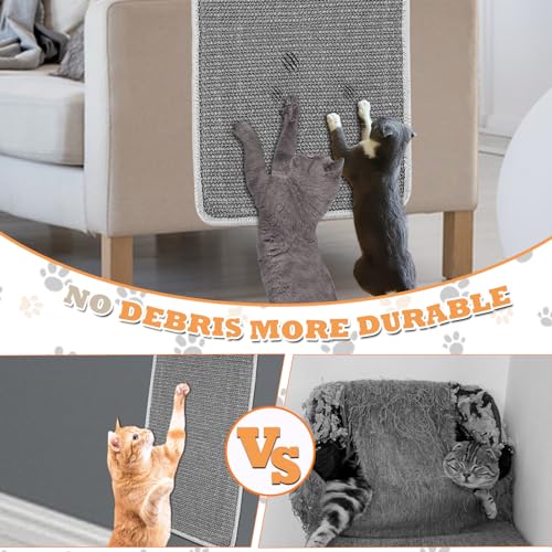Kratzmatte Sisal Teppich, Katzenkratzmatte Kratzteppich Sisal mit Klebeband, Boden rutschfest Natürlicher Sisalteppich für Katzen(50 × 25 cm, grau) - 5