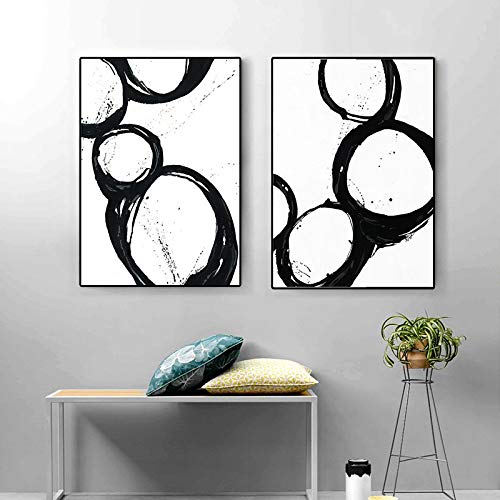 Toile peinture abstraite géométrique noir et blanc 50x70 cm lot de 2 tableaux sans cadre pour mur