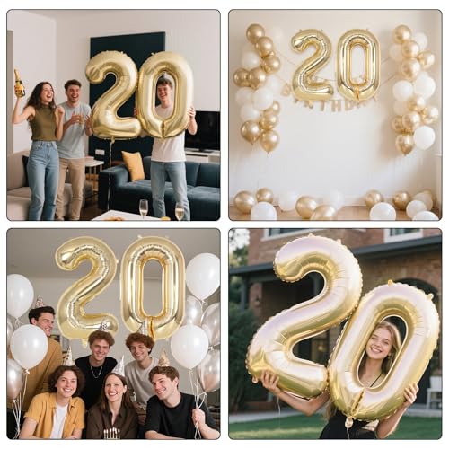 Image of Champagne Gold Large Number 20 Balloon, 40 Inch Light Gold Foil Helium Number Balloons, Giant Mylar Number 20 Balloons for 20 Years Old Birthday Party Anniversary Decorations (Champagne Gold 20)