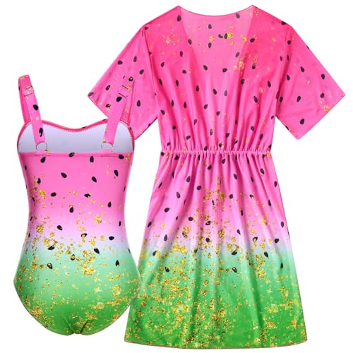 Image of Funnycokid Girls Bathing Suits One Piece Swimsuit with Cover Up Kids Swim Suit Size 8-16