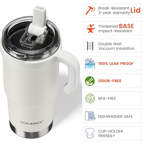 Image of For Iced Coffee & Smoothies - Never Drink from a Moldy Lid Again: 24oz Hygienic Tumbler, 100% Leakproof Lid & Removable Foldable Spout. Reinforced Base, Fits Cup Holders-Cream