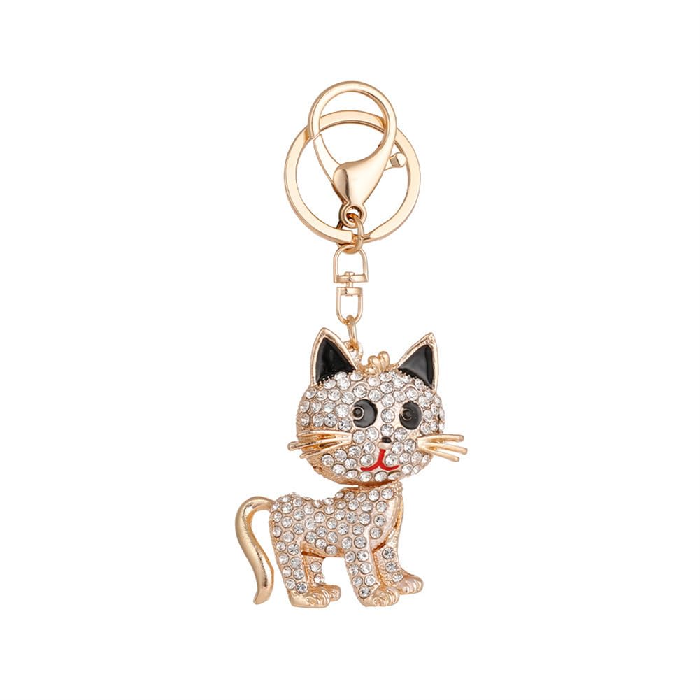 INSTITIZER Cute Cat Keychain Rhinestones Cat Keychain Animal Key Ring Pendant for Car Key Handbag Decorative Jewelry Gift