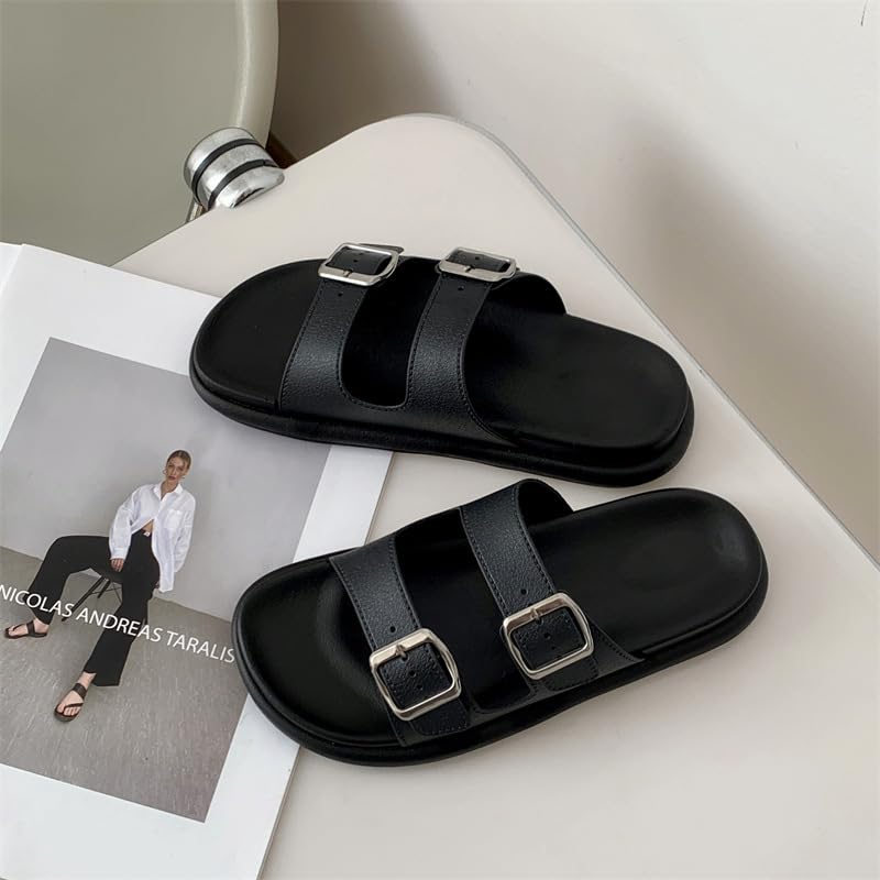 Women's large-size summer slippers with double straps. Fashionable and casual. Slip-on design for easy wear. Breathable and with exposed toes. Suitable for beach, outdoor and daily use.2