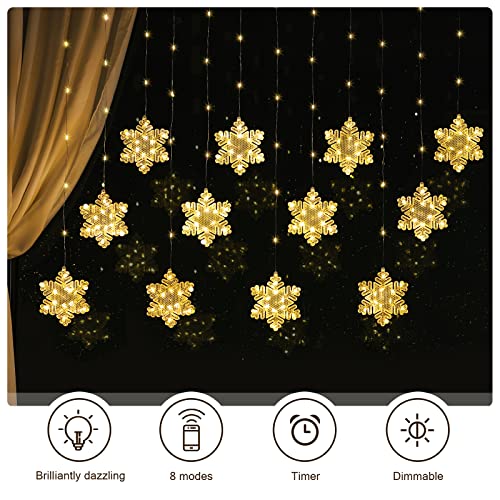BLOOMWIN Christmas Window Lights 3 x 0.75M Snowflake Curtain Fairy Lights USB Powered with Remote 8 Flashing Modes 204LEDs Xmas Party Wedding Home Bedroom Wall Garden Ornament Decoration - Image 3