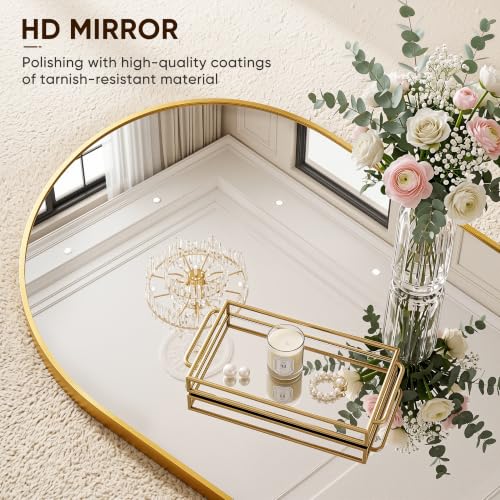 Image of Full Length Mirror, 41 inchx81 inch Arched Floor Mirror Freestanding, Floor Standing Full Body Mirror with Stand for Bedroom, Hanging Mounted for Living Room Cloakroom, Gold